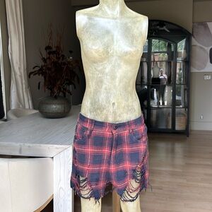 R13 slouch shredded plaid shorts. Size 28